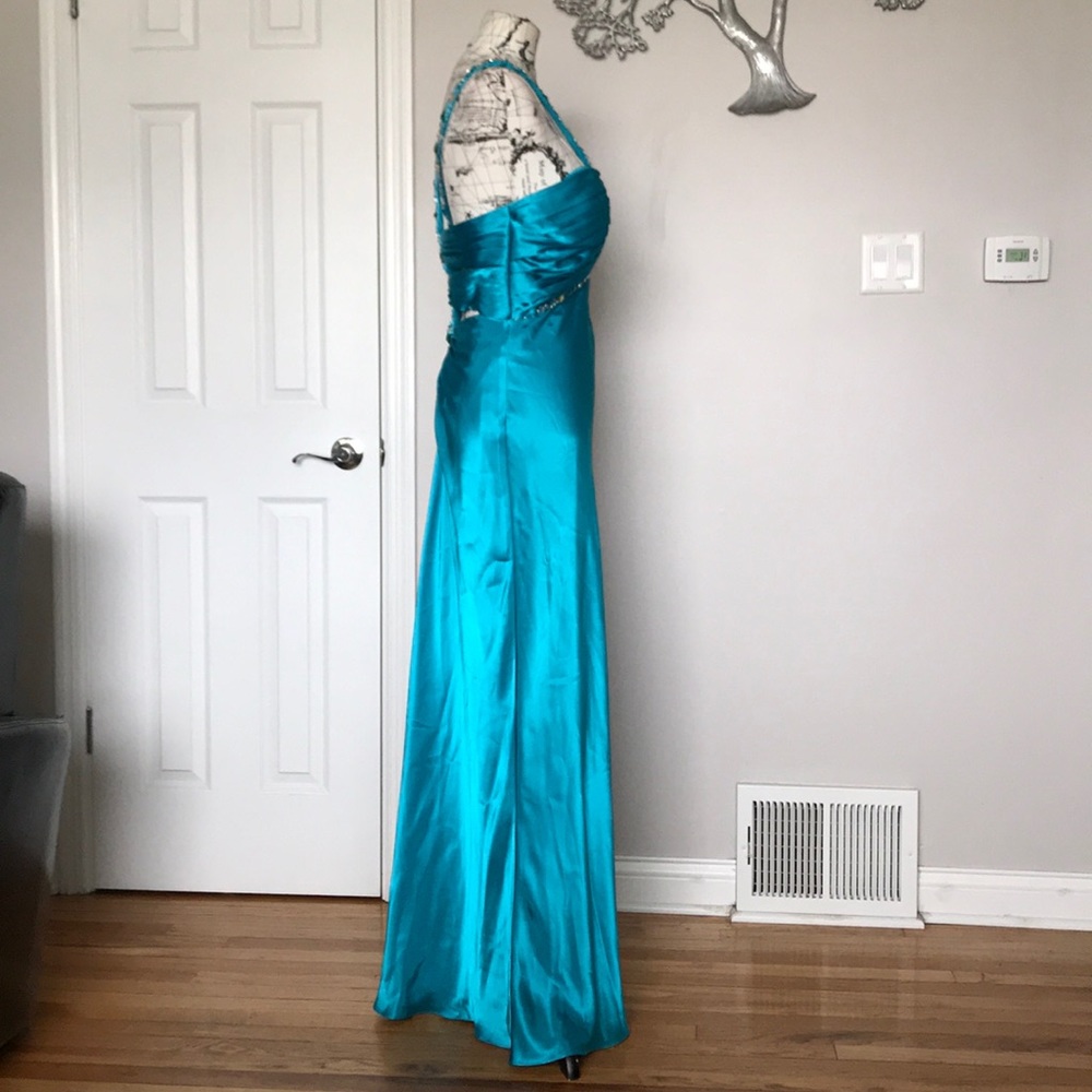 👹Coastal Coquette Colorful Vibrant Draped Satin Bead Formal Prom Evening gown XL - Picture 4 of 8